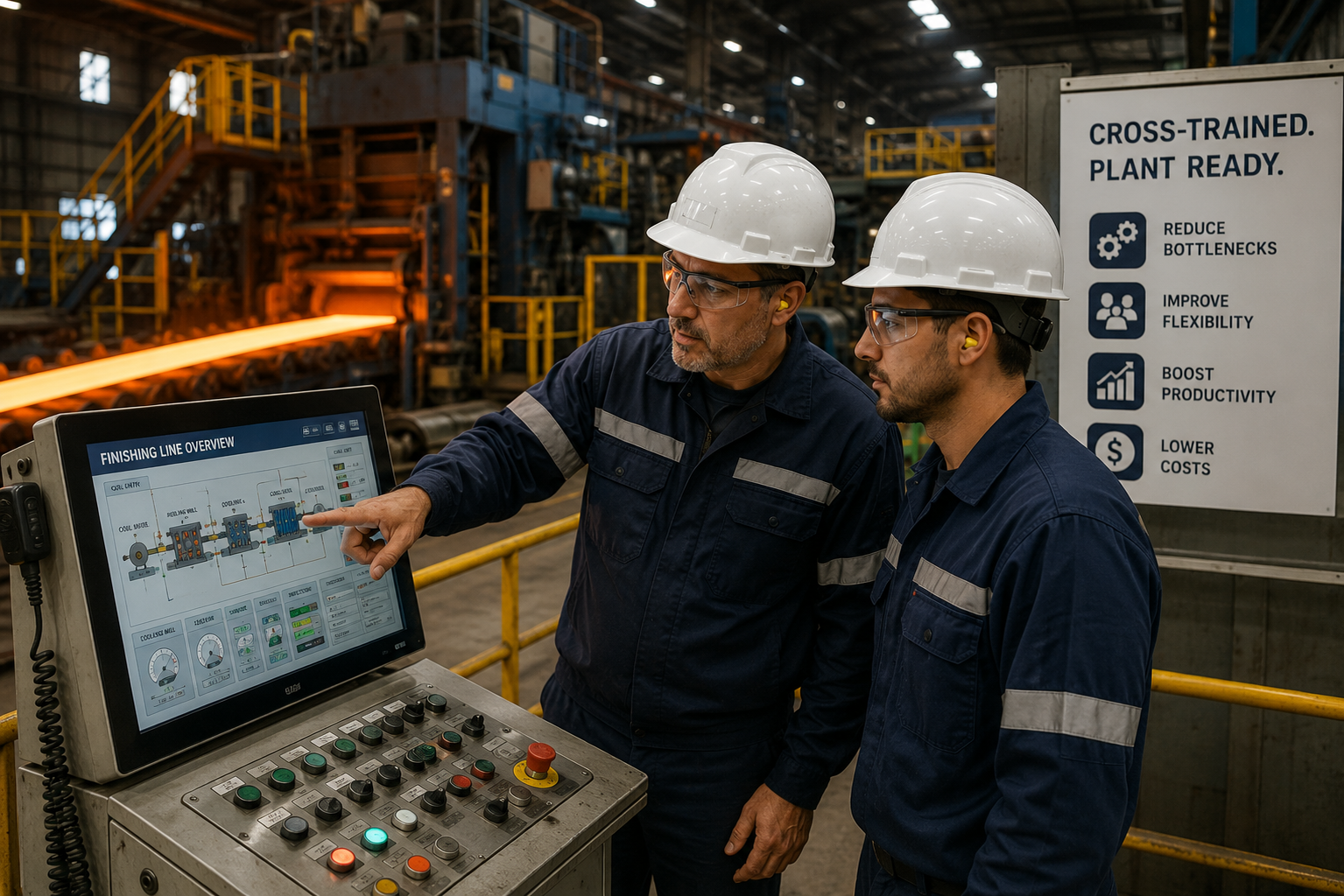 Cross-training steel plant employees to improve workforce flexibility and reduce operational bottlenecks